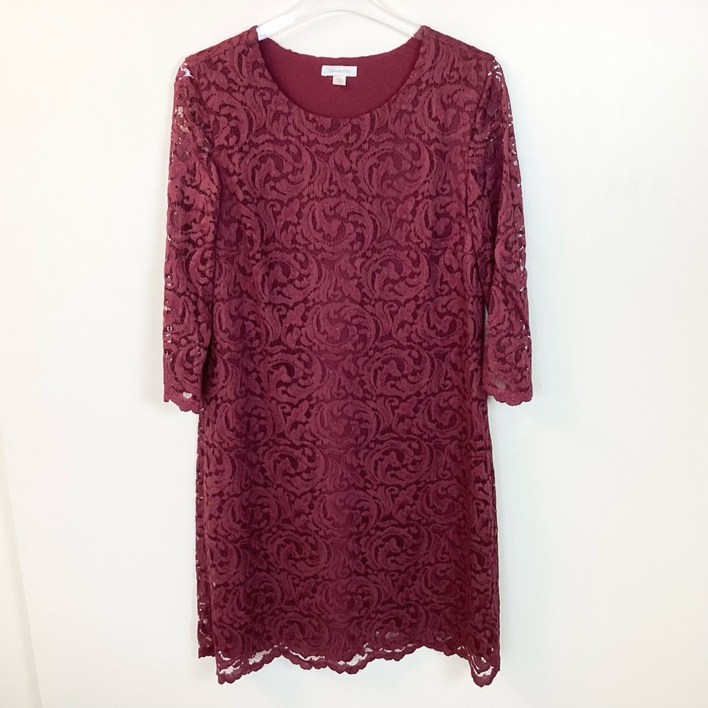 Garnet Hill 3/4 Sleeve Lace Dress - Burgundy - 12